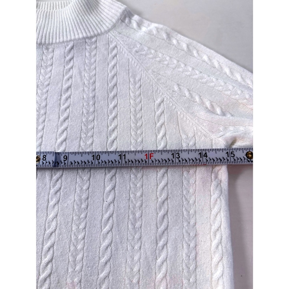 Hooked Up Women Cream White Cable Knit Mock Neck Raglan Sweater Size M - Picture 6 of 8